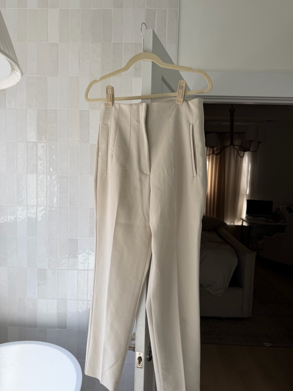 Zara Beige High-Waist Tailored Trousers